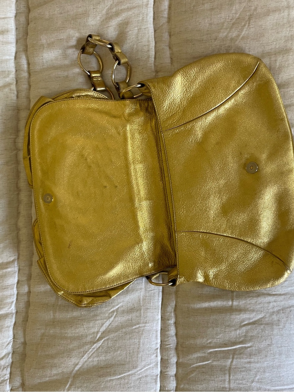 Yves Saint Laurent Gold Floral Leather Shoulder Bag - Picture 3 of 4